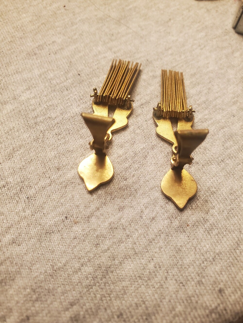 Vintage Gold Tone Fringe Tassel Clip-On Earrings Art Deco Style - Picture 4 of 7